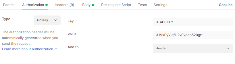 Passing the API key in the X-API-KEY header