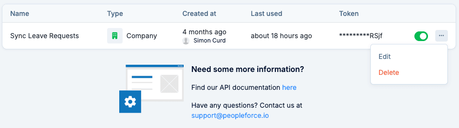 Deleting an API key from the list