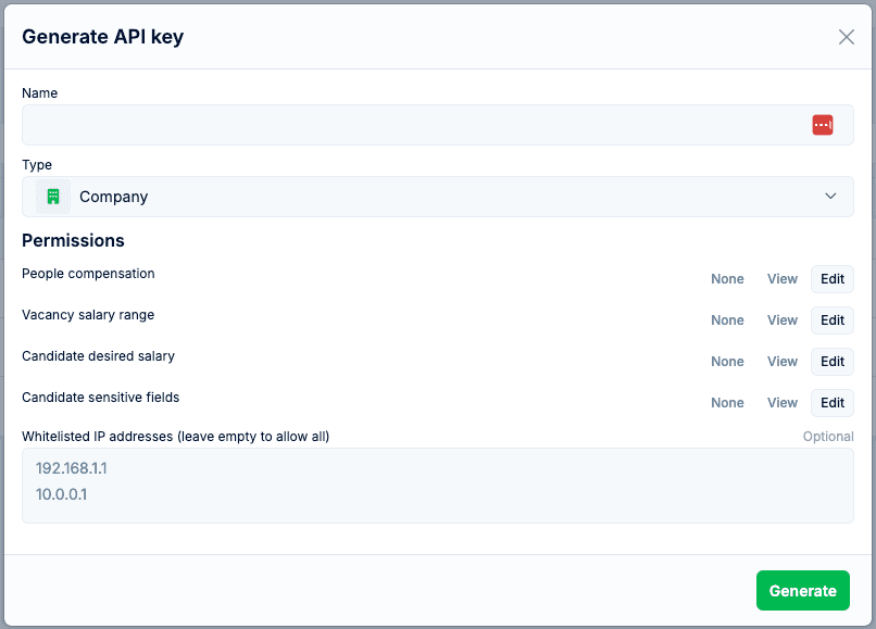 Generating a Company API key