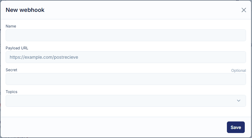 Creating a new webhook in Settings